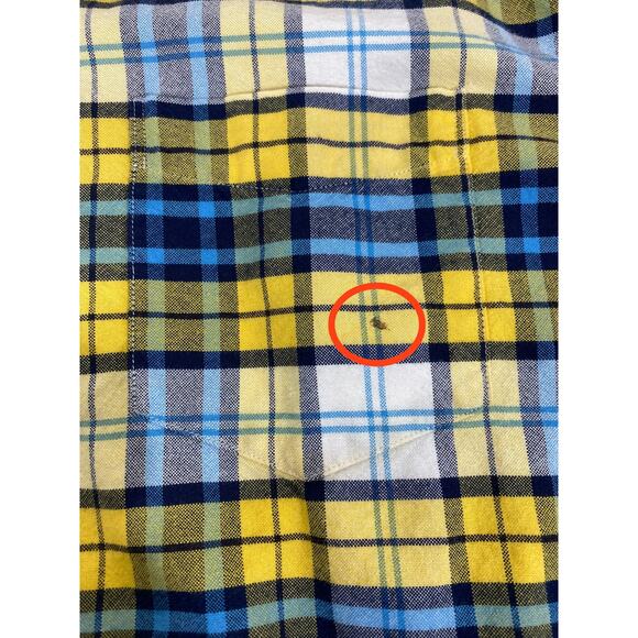 American Eagle Mens Seriously Soft Flannel Shirt Sz Large Yellow Blue Plaid READ - Picture 12 of 12